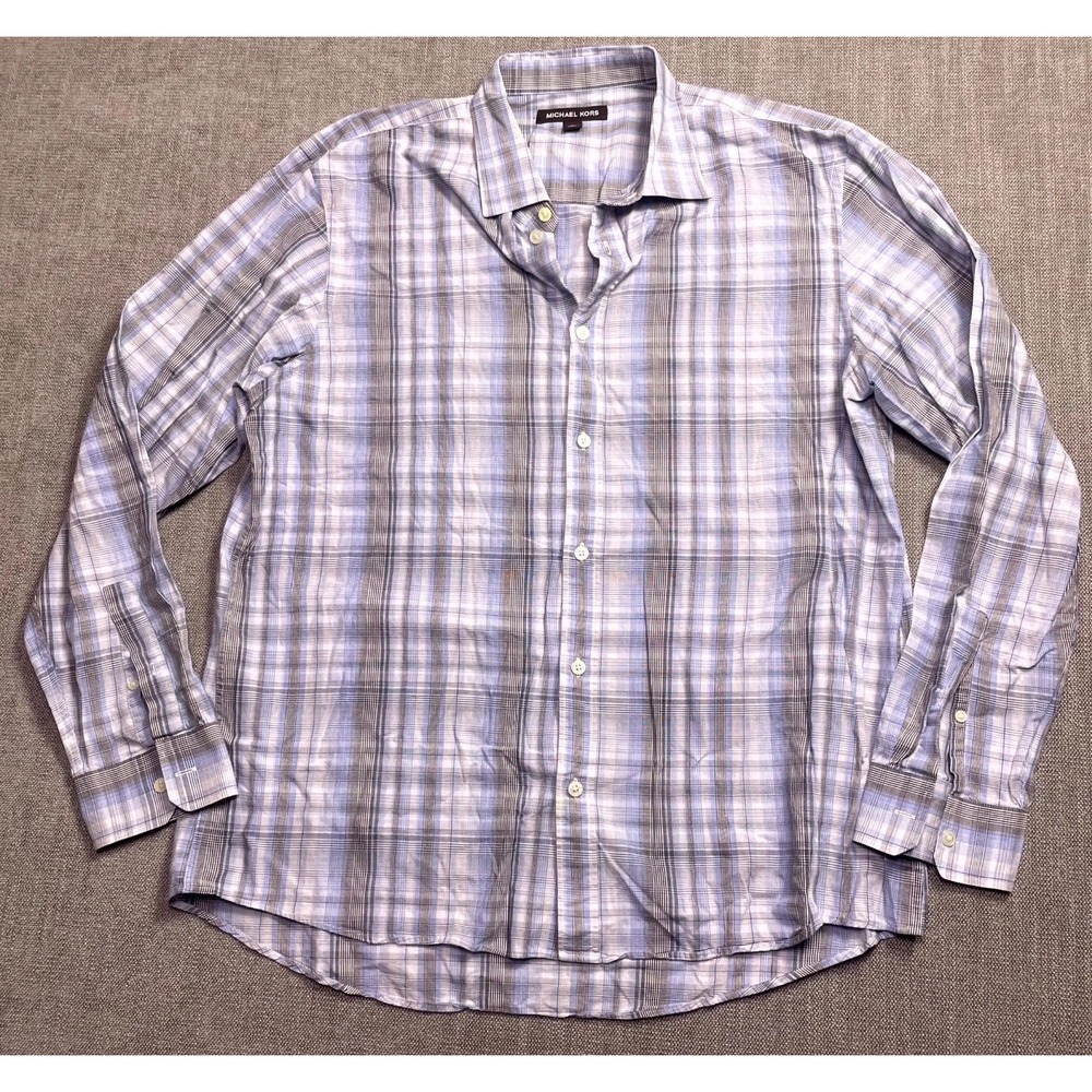 Michael Kors Shirt Mens XL Blue Plaid Casual Long Sleeve Classic Button Up